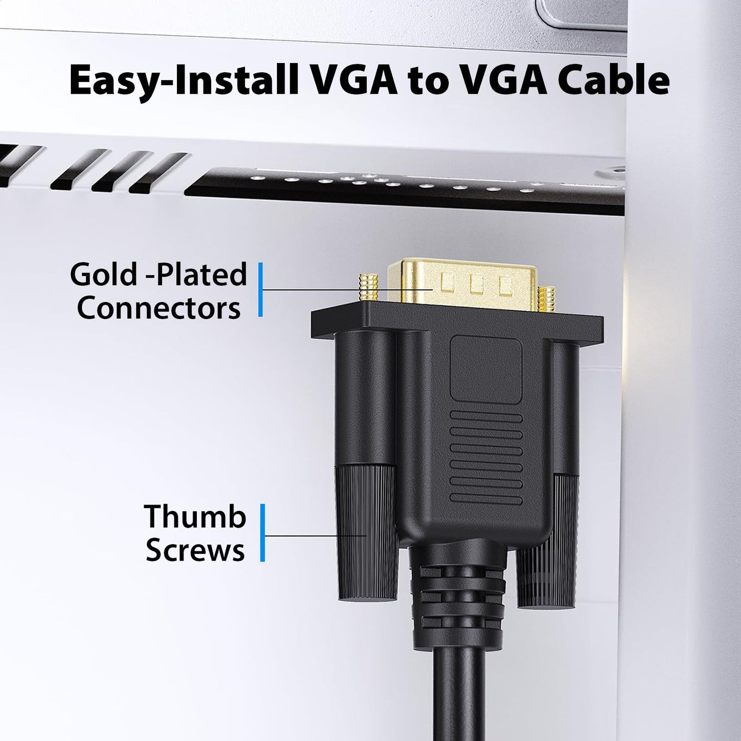 Cyberguys! VGA Cable 6ft, VGA Cord with Secure Latch, Gold-Plated Connector - Durable PVC Cord for Monitor, Projector, Laptop, Desktop, PC, Computer