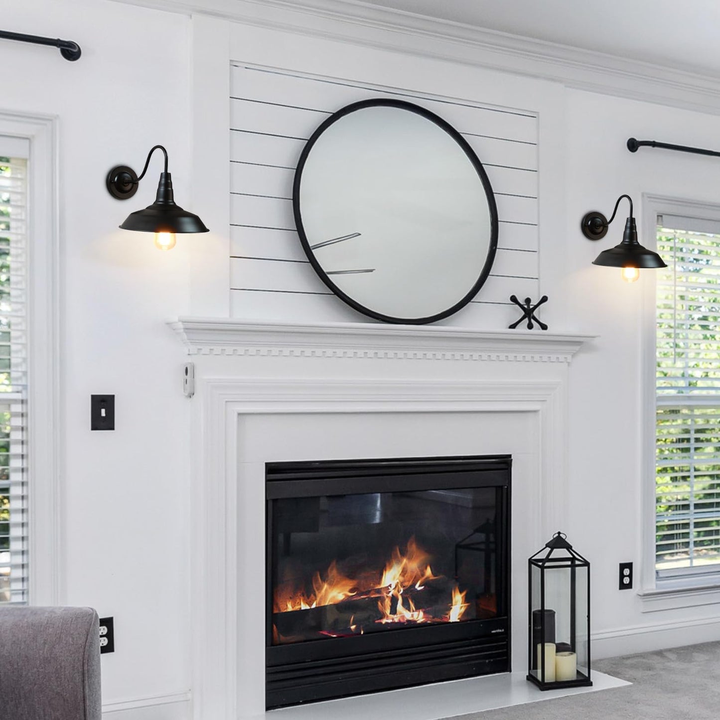 LynPon Gooseneck Barn Lights Indoor, Black Farmhouse Wall Sconces Set of Two, 2 Pack Rustic Wall Light Fixtures Industrial Wall Mount Lighting