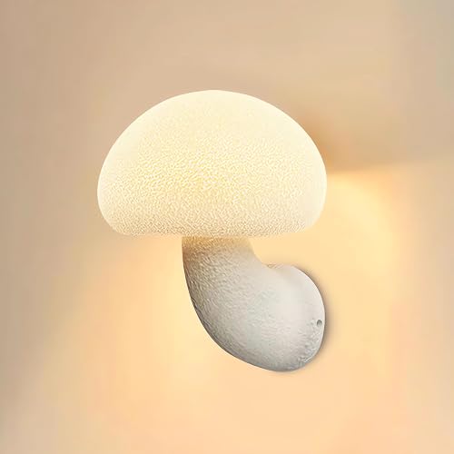 SANDYHA Mushroom Wall Sconce Modern White Mushroom Bathroom Wall Light Fixtures Cute White Resin Wall Lamp for Bedroom Mirror Living Room Restaurant