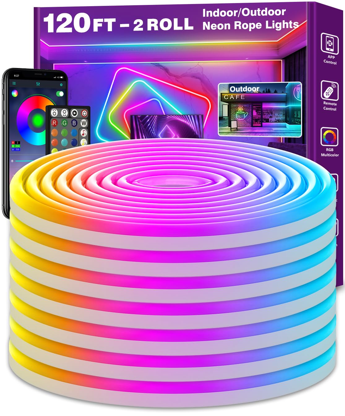 LETIANPAI 120Ft Neon Rope Lights,Flexible Led Rope Lights Control with App/Remote,Multiple Modes Music Sync Gaming RGB Led Neon Lights for Bedroom