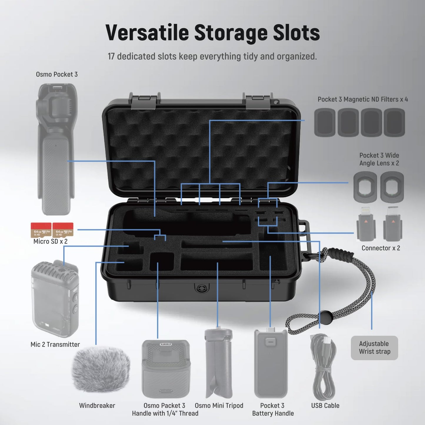 NEEWER Hard Case Compatible with DJI Osmo Pocket 3 & Creator Combo Accessories, IP67 Waterproof Dustproof Shockproof Portable Travel Storage Case