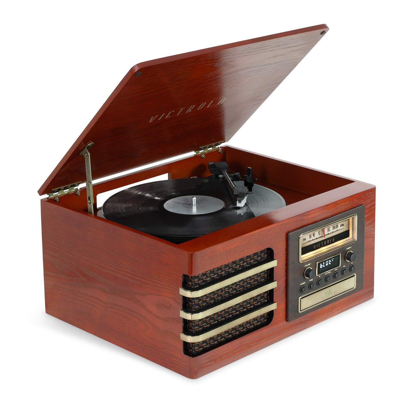 Victrola Ellington - 3-Speed (33 1/3, 45, 78 RPM) Bluetooth Record Player with CD Player, FM Radio, Premium Ceramic Stylus, & Built-in Speaker, RCA