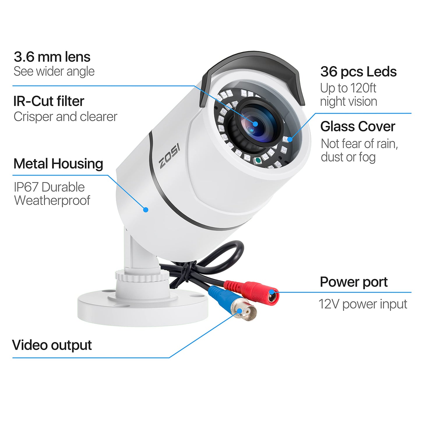 ZOSI 4 Pack 2MP 1080p HD-TVI Home Security Camera Outdoor Indoor 1920TVL, 36PCS LEDs, Night Vision, Weatherproof Surveillance CCTV Bullet Camera