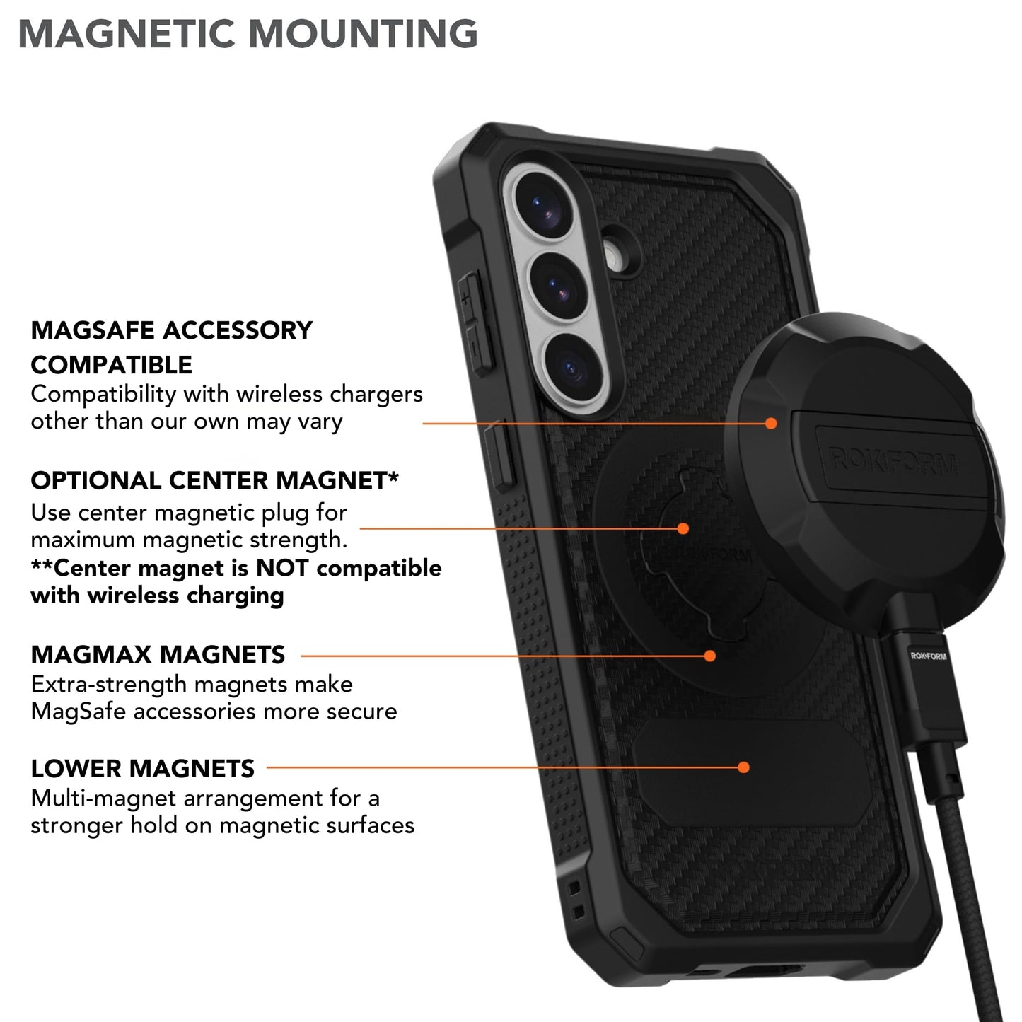 Rokform Rugged Case for Galaxy S26 Plus, Magnetic + RokLock (Black)
