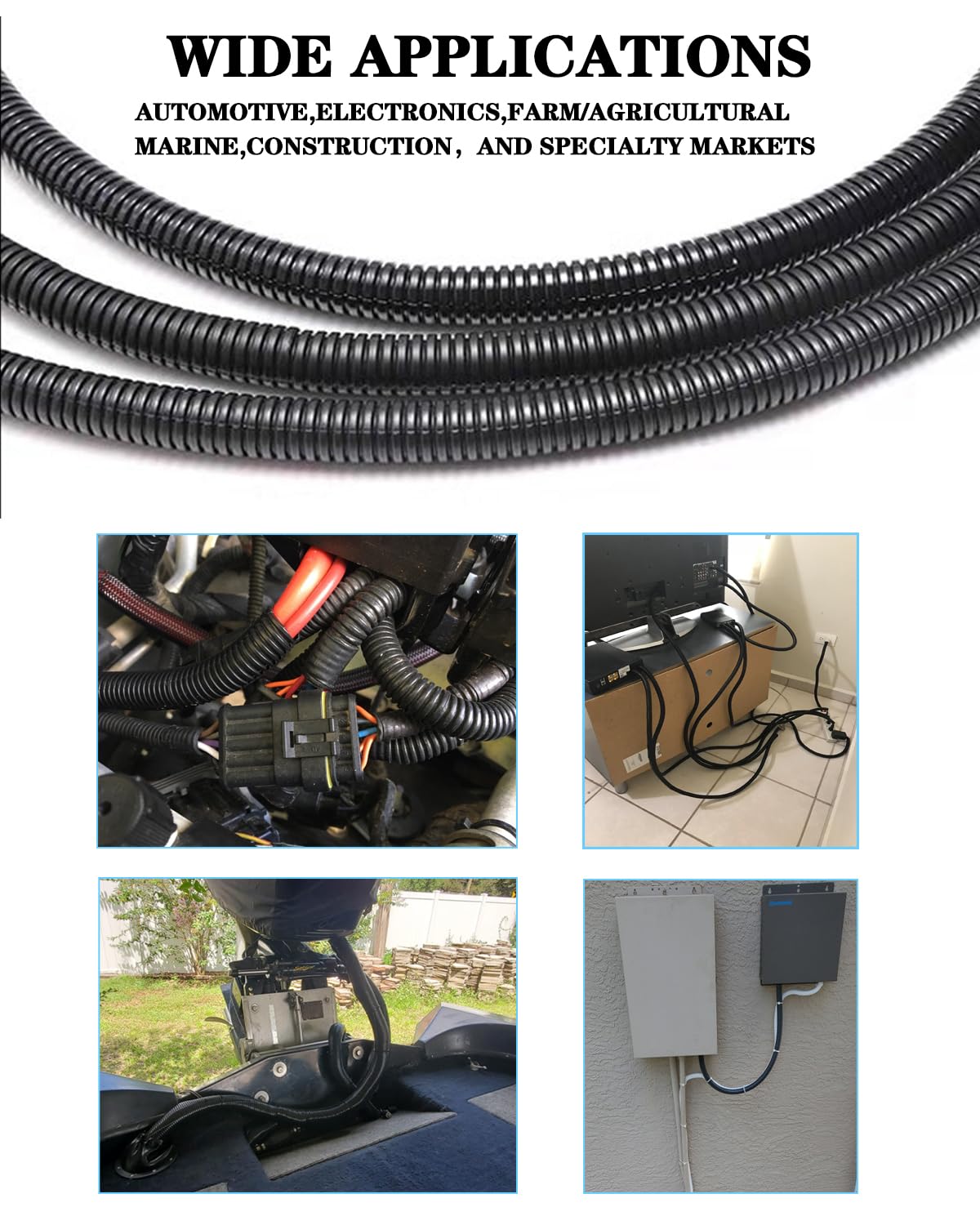 1/4 Inch Wire Loom Split Tubing - 33 ft Cord Protector Electric Wires Covers, Automotive Wire Flexible Conduit, Plastic Wire Cover(1/4"- 33ft, Black)