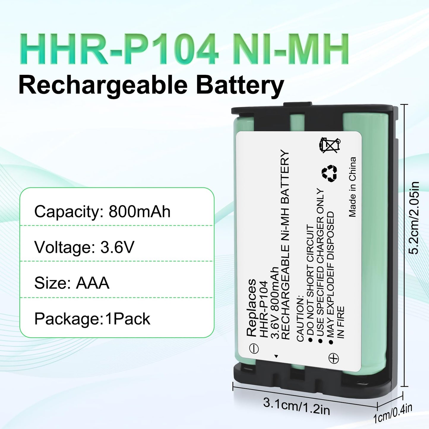 Triangle Power HHR-P104 NI-MH Rechargeable Battery for Panasonic 3.6V 800mAh AAA Battery for Cordless Phones