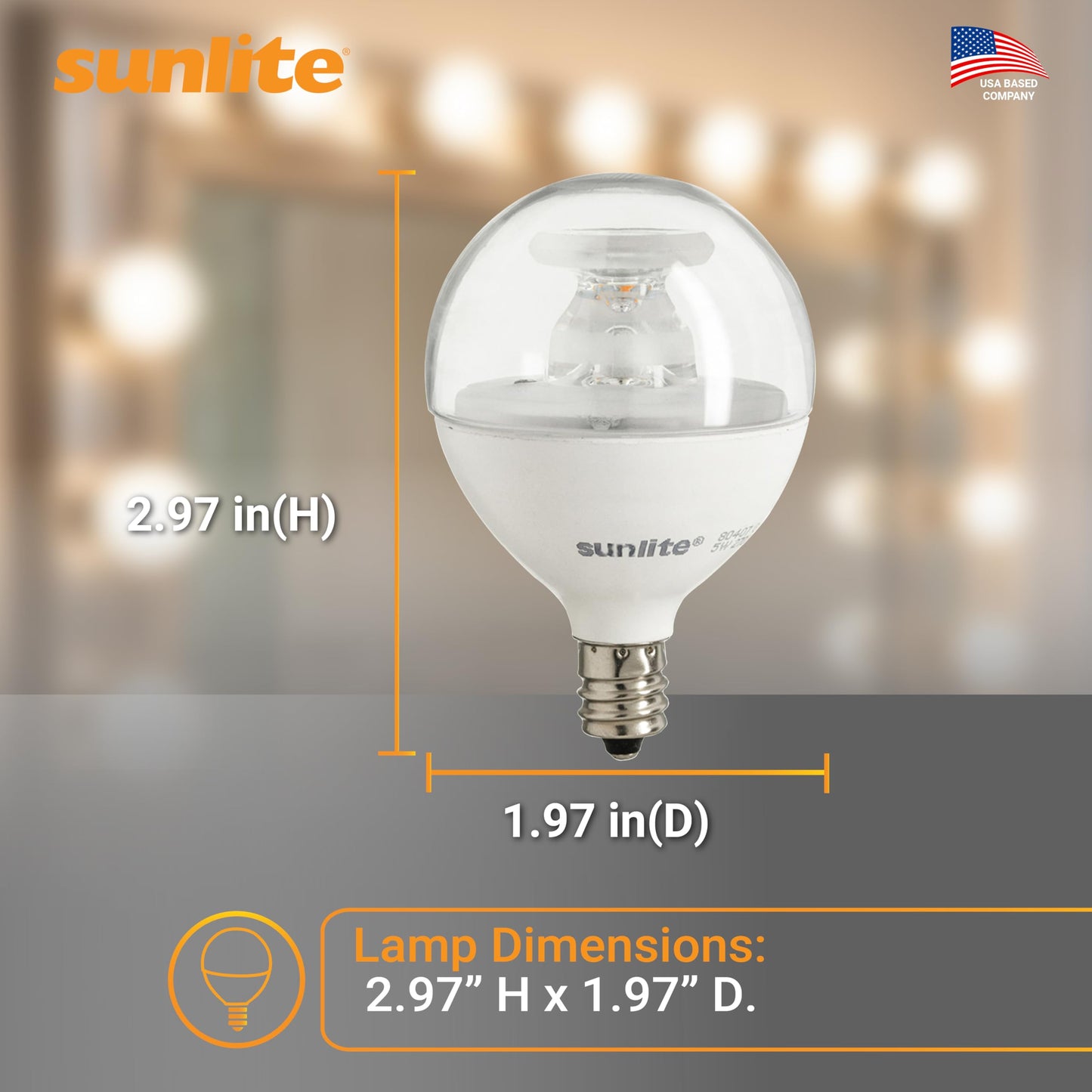 Sunlite G16.5 Light Bulb LED, 5 Watts (40W Equiv.), 350 Lumens, Dimmable, Type G Globe Shape E12 Candelabra Base, Short Bulbs, Vanity Mirror Bulbs