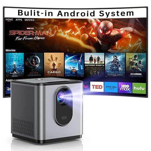 Mini Projector with WiFi and Bluetooth, Portable Projector Built-in Android System Supported 4K, Auto Keystone, Compatible with HDMI / USB / AV Ports