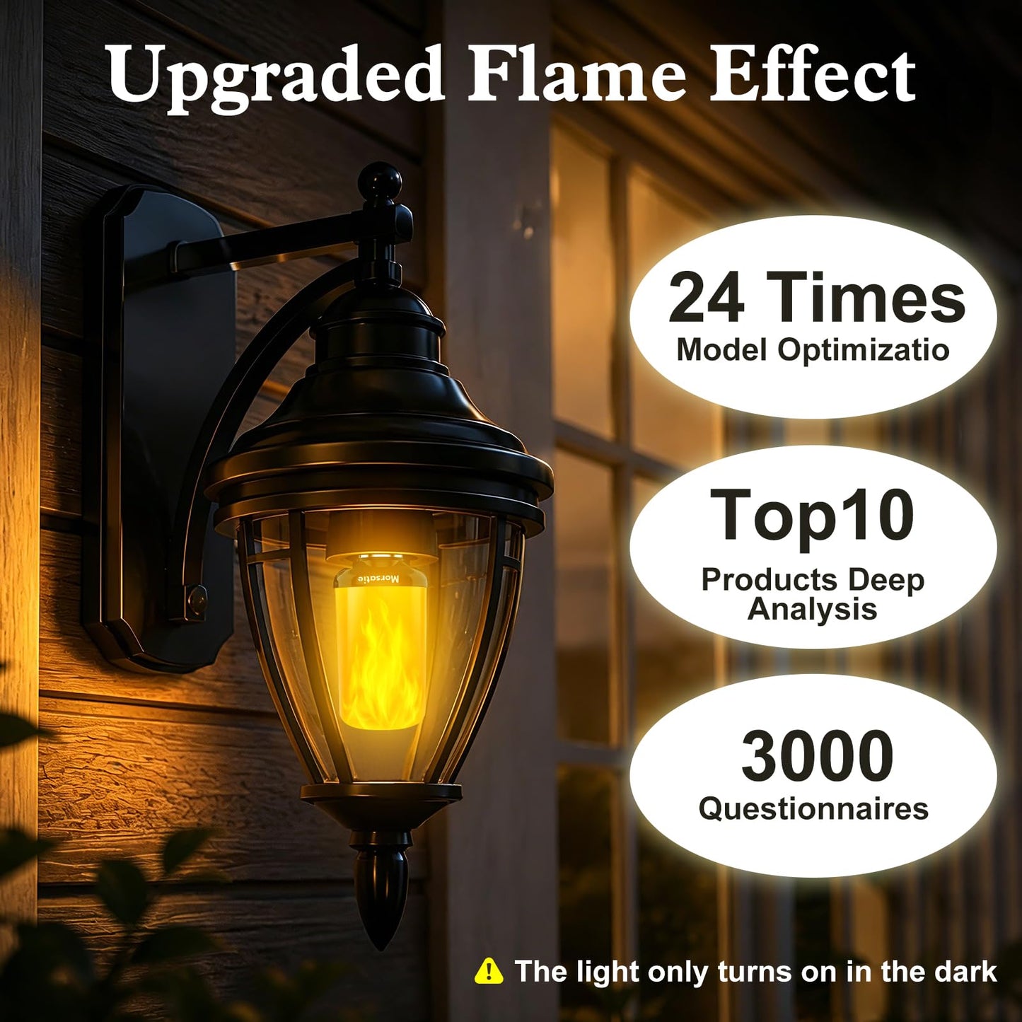 Morsatie E26 Dusk to Dawn Flame Light Bulbs Real Flickering Effect, 4 Modes