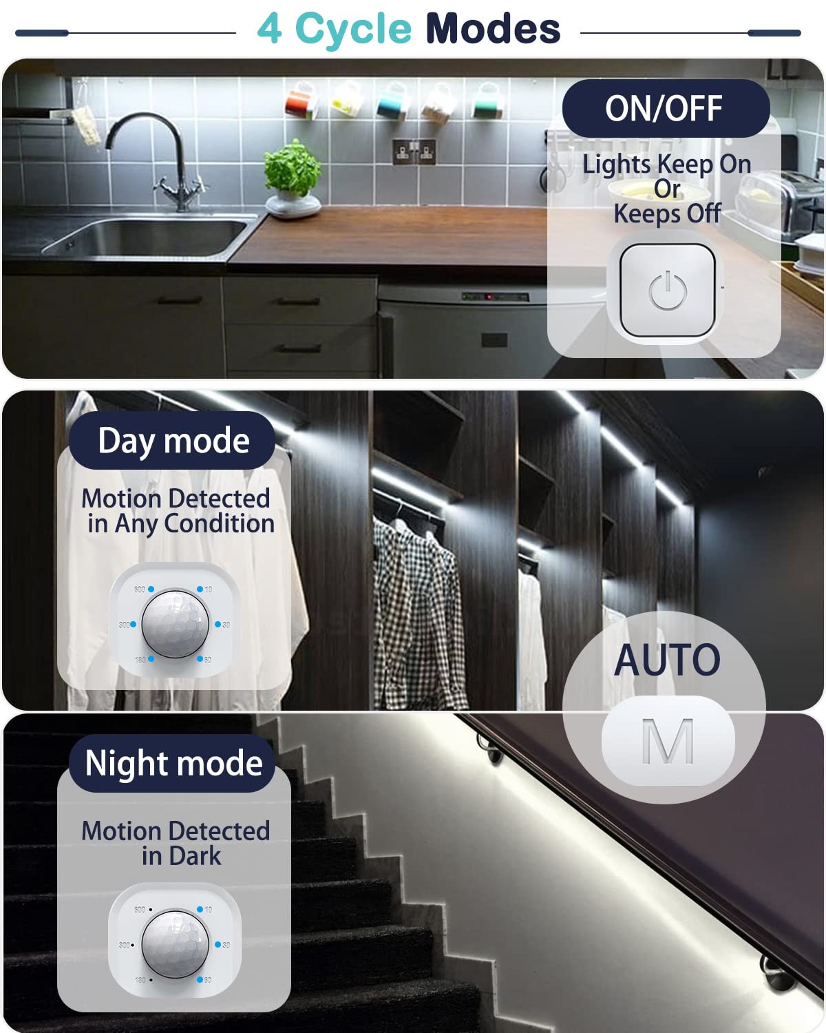Motion Sensor Led Light Strip - with UL FCC Plug Adapter, Multi-Functional Controller, Dimmer, Timer, Under Cabinet Lights for Indoor Kitchen Stair
