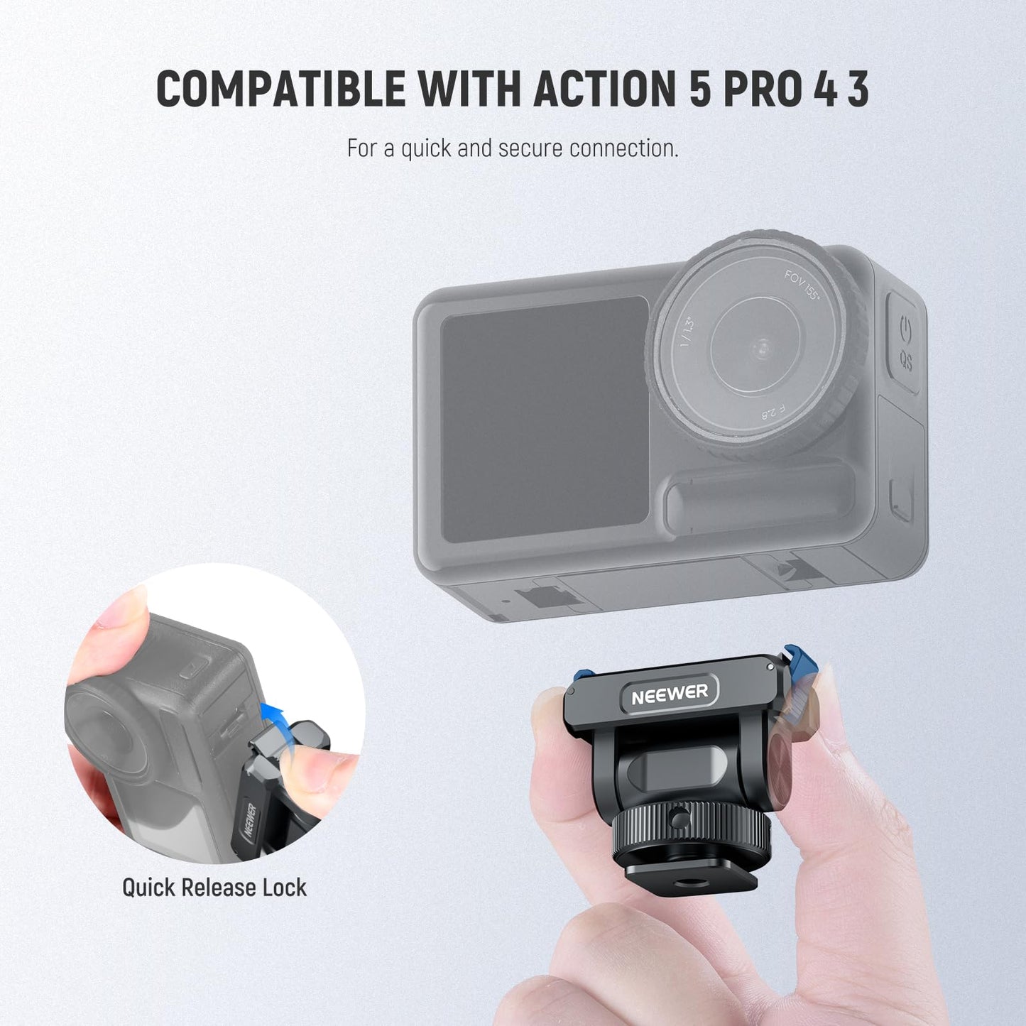 NEEWER Magnetic Mount Accessories Compatible with DJI Osmo 360 / Action 5 Pro / 4/3, Quick Release 160° Tilt Action Camera Adapter Mount with Cold