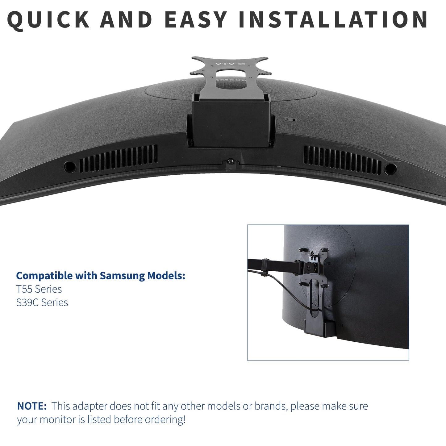 VIVO Quick Attach VESA Adapter Plate Bracket Designed for Samsung T55 Series Monitors, VESA up to 100x100, Black, MOUNT-SGT55
