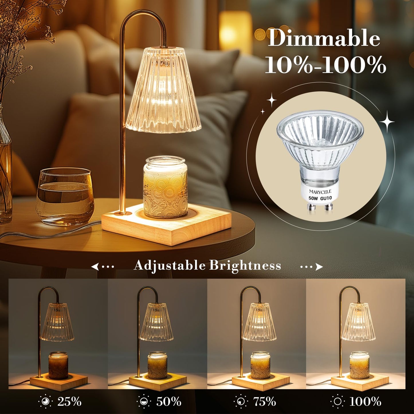 Marycele Halogen Light Bulbs for Candle Warmer Lamp, 6 Pack GU10 120V 50W MR16 Dimmable Warm Light Halogen Bulbs 2 Pin with Long Lifespan, Candle