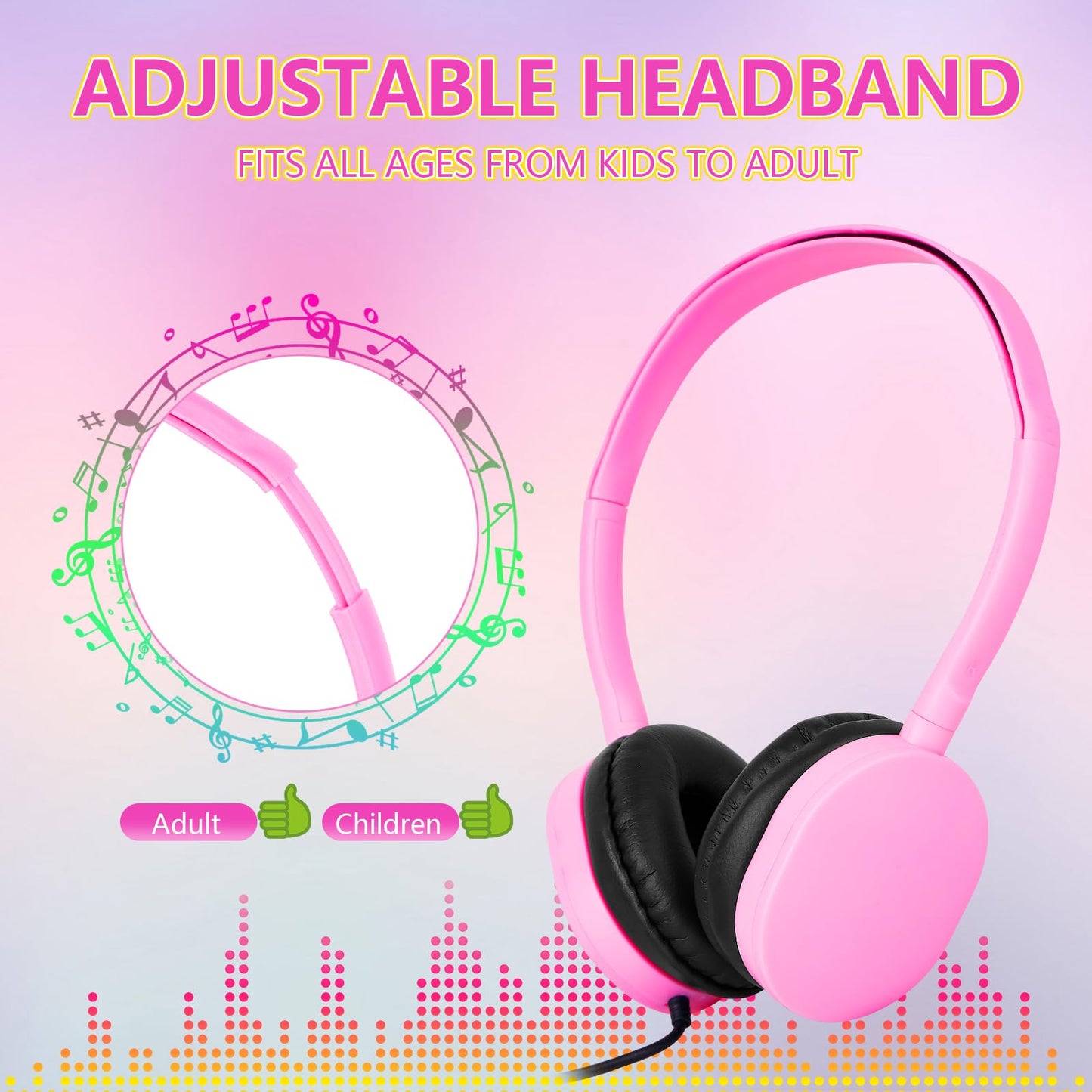 ZXQZYM Kids Classroom Bulk Headphones 100 Pack, Wired Adjustable Over-Ear