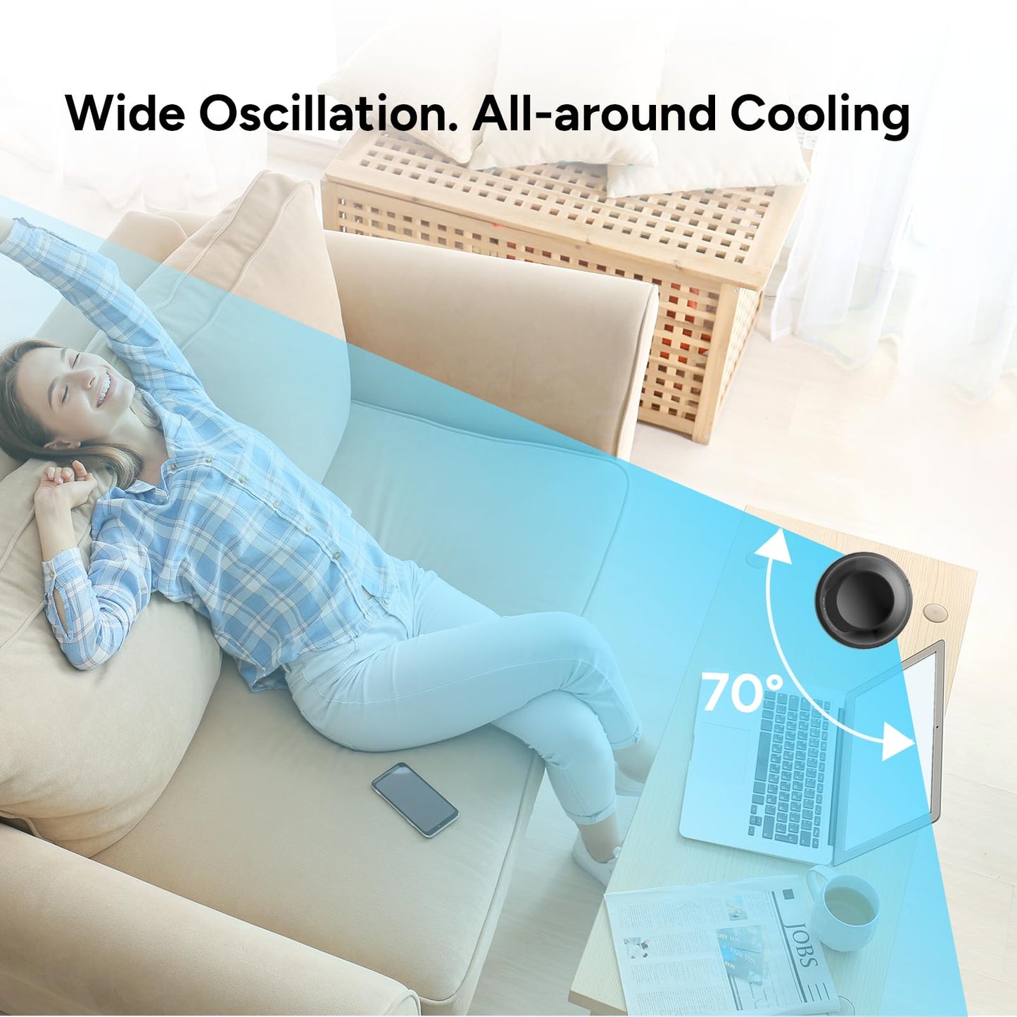 DR.PREPARE 16" Tower Fan, 70° Oscillating Desk Fan, 3 Speeds with Timers, Personal Small Fans, Portable Bladeless Table Fans for Home, Office
