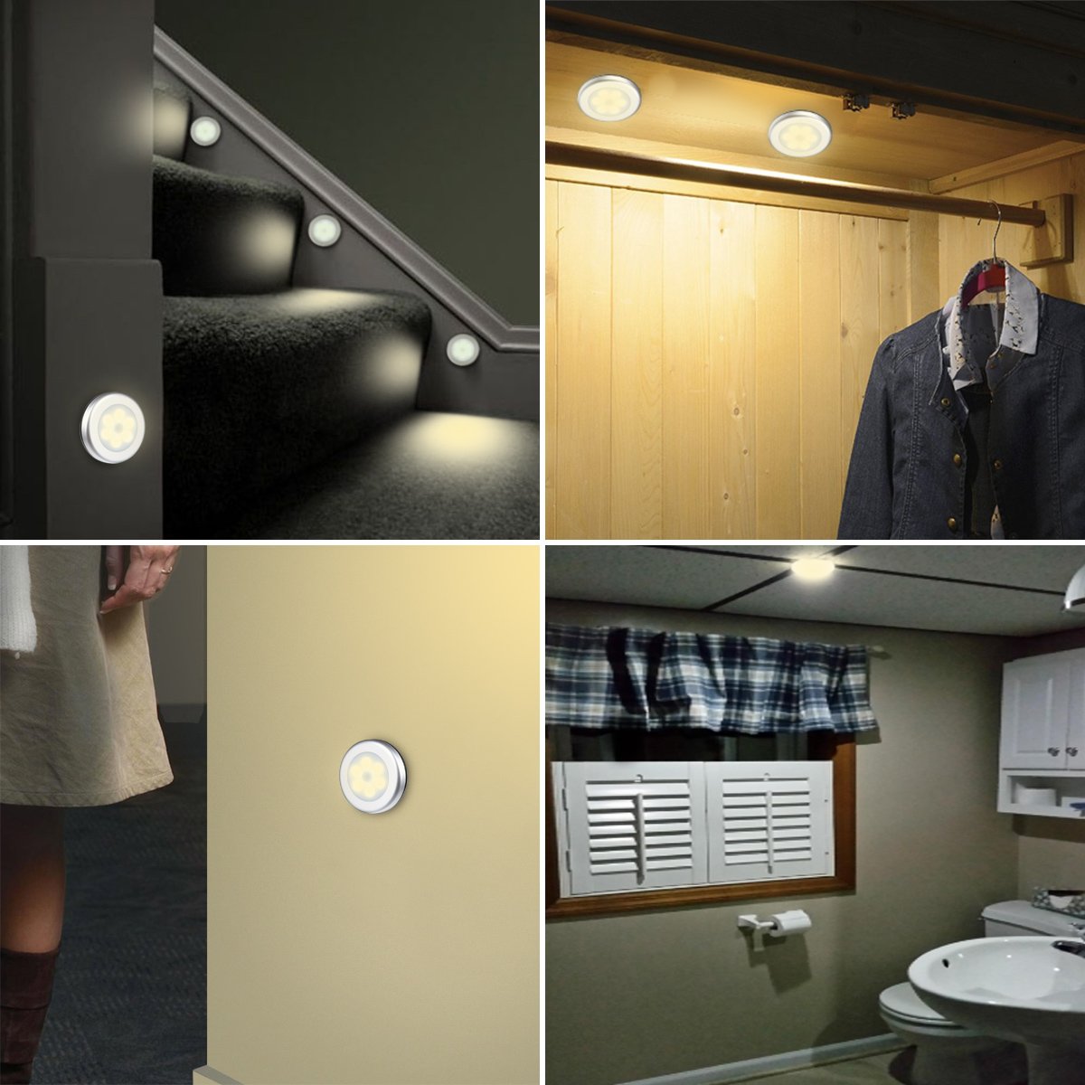 AMIR Upgraded 3.15” Motion Sensor Light, Cordless Battery-Powered LED Night Light, Stick on Closet Lights Stair Lights, Puck Lights for Hallway