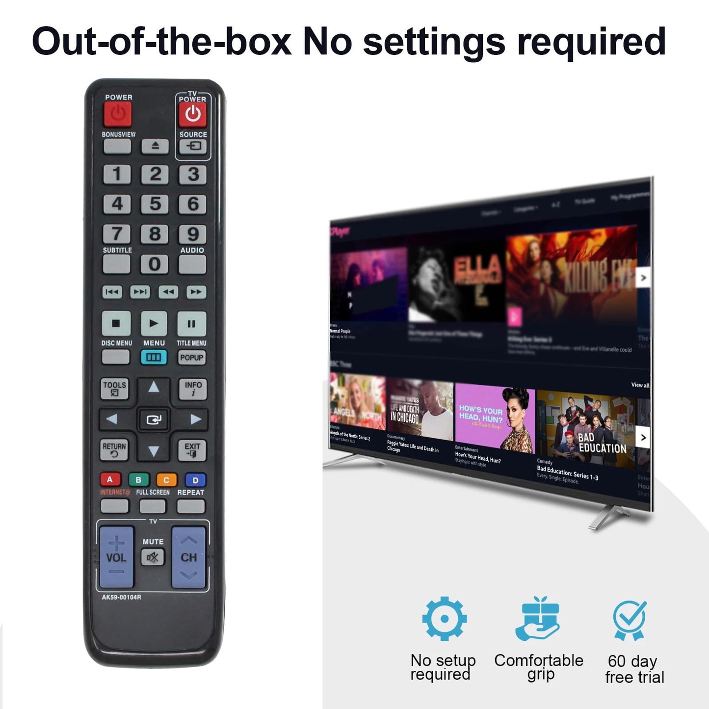 AK59-00104R Replacement Remote Control for Samsung BD-C5500C BD- C5500 BD-C5500C BD-C6500 BD-D5700 BD-C5900 BD-C6900 BD-C6800 Blu-Ray BD DVD Player