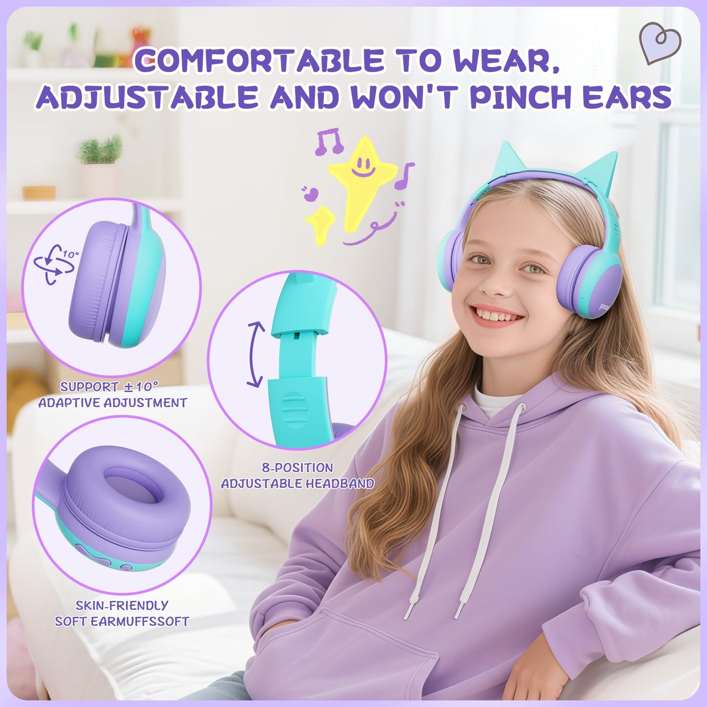 gorsun Kids Bluetooth Headphones, Over-Ear Toddler Headphones with Microphone, 85dB/94dB Volume Limited, 68H Playtime, Bluetooth 6.0, Portable Kids…