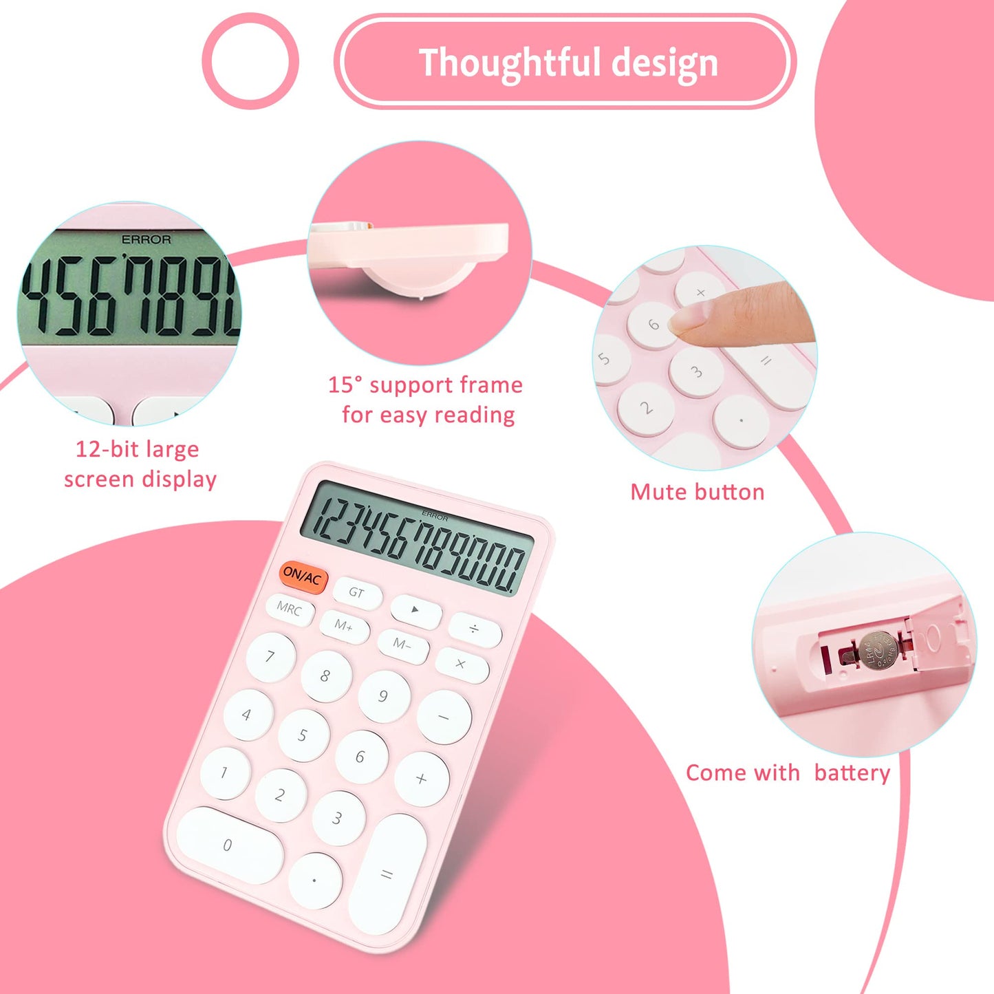 VEWINGL Standard Calculator, 12 Digit Large Display Desktop Calculator with Big Buttons for Office, School, Home & Business