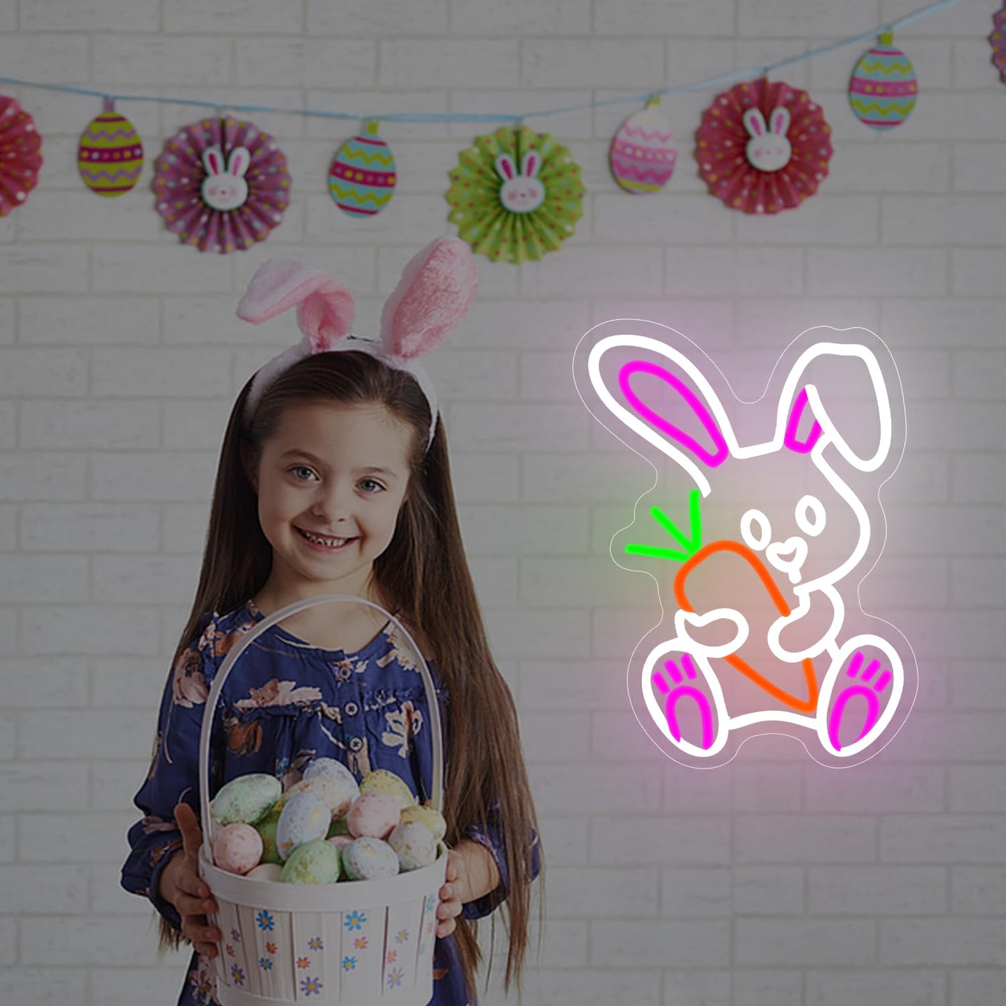 Easter Neon Sign for Wall Decor Bunny Neon Light Carrot Led Sign Carrot Rabbit Neon Neon Light Up Sign for Party Wall Decoration Home Room Children'S