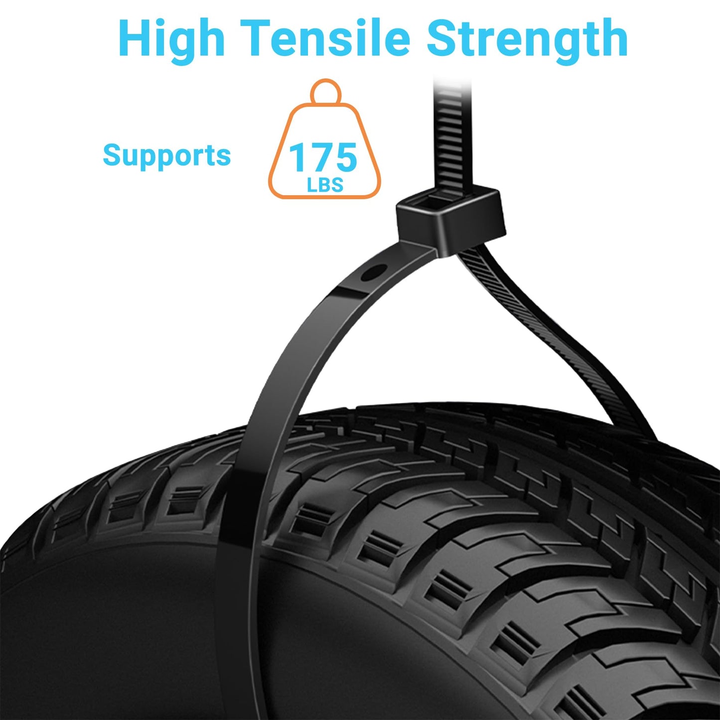 Zip Ties Heavy Duty 16 inch 100 Pack, 175 LBS Tensile Strength, Industrial Large Strong Cable Ties Self-Locking Wire Ties Wraps for Outdoor and Indoor