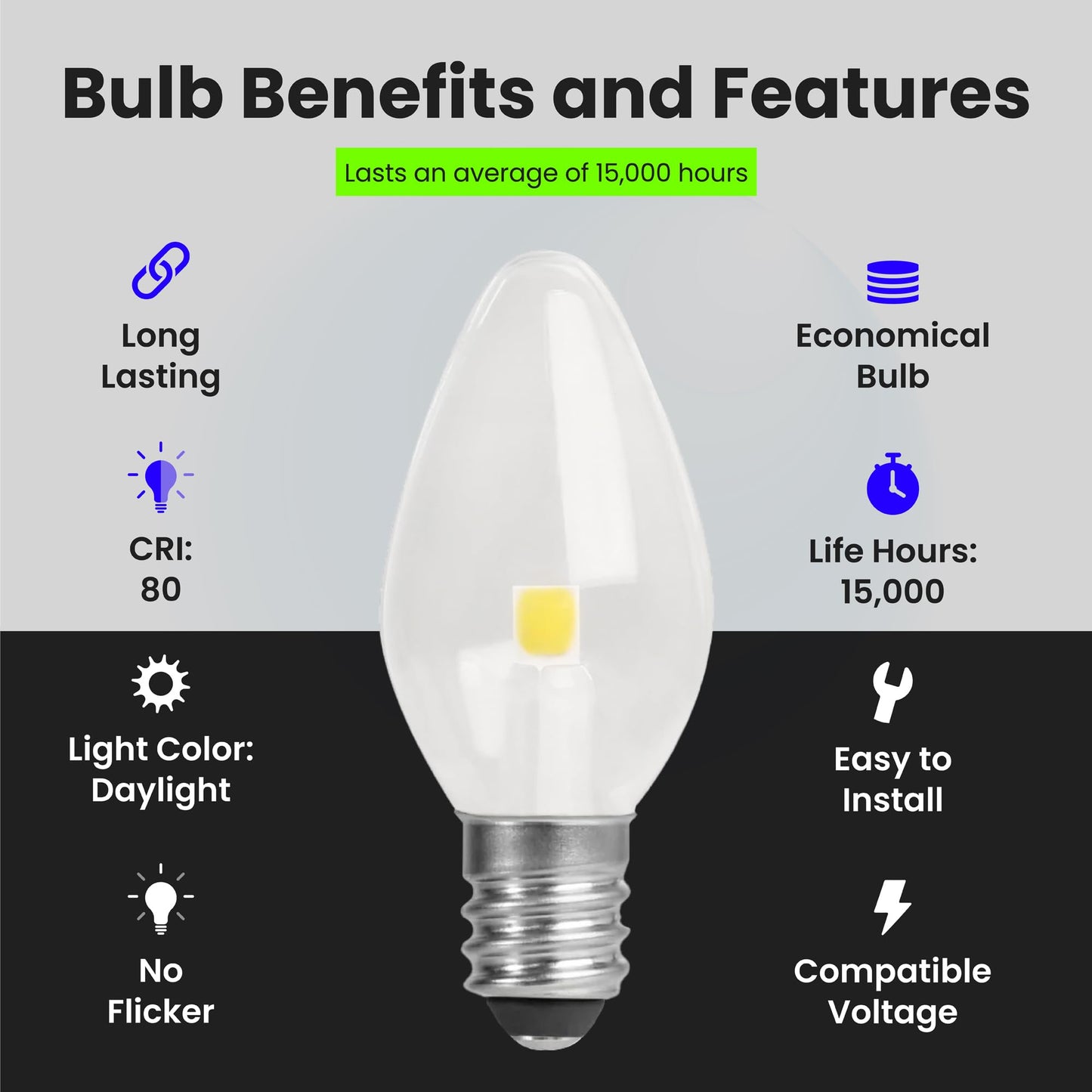 Feit Electric C7 LED Night Light Bulbs - 7W Eq 30 Lumens 5000K E12 Base - 4 Pack