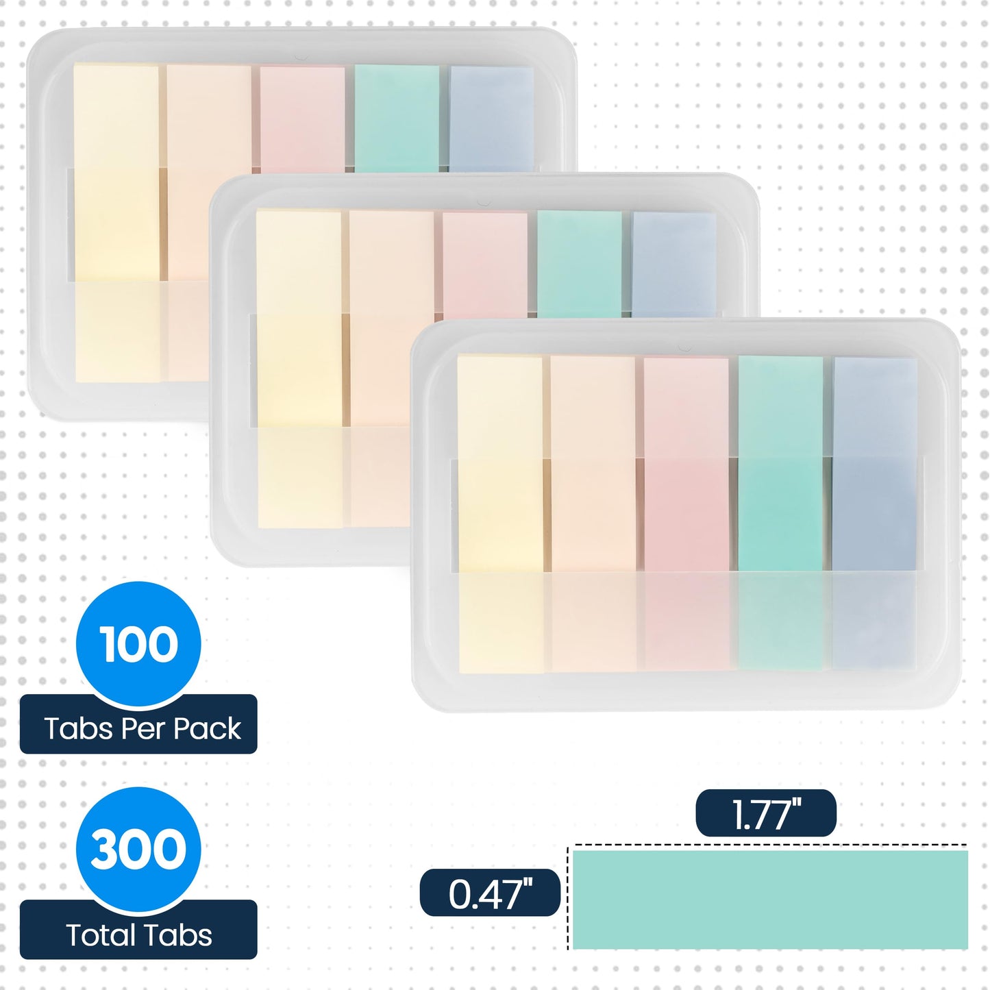 Essex Wares - 300 Pieces - Transparent Sticky Notes Tabs with Case - 5 Muted Colors - 3 Cases - 1.8" x 0.4" - 60 Pieces Each Color - Pop Up Index Tabs