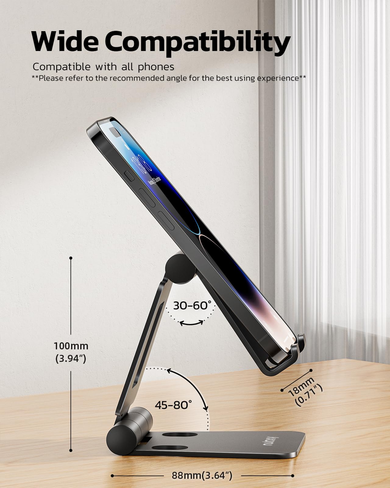 Nulaxy Dual Folding Cell Phone Stand, Fully Adjustable Foldable Desktop Phone Holder Cradle Dock Compatible with iPhone 17 16 15 14 13 12 11 Pro Max
