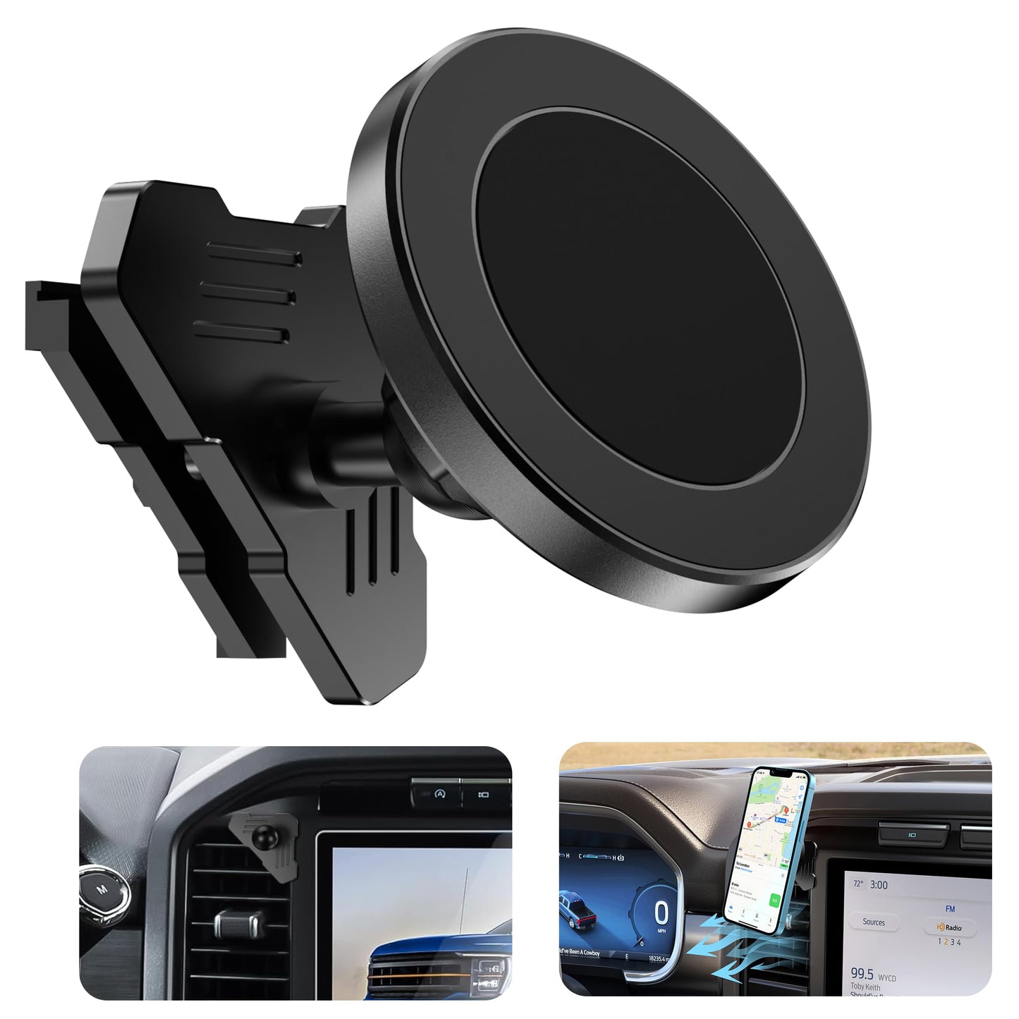 Surfcabin CNC Magnetic Truck Air Vent Phone Holder, Metal Phone Mount Cradles for F150, Compatible with Ford F150 2021-2026 & Super Duty F250 F350