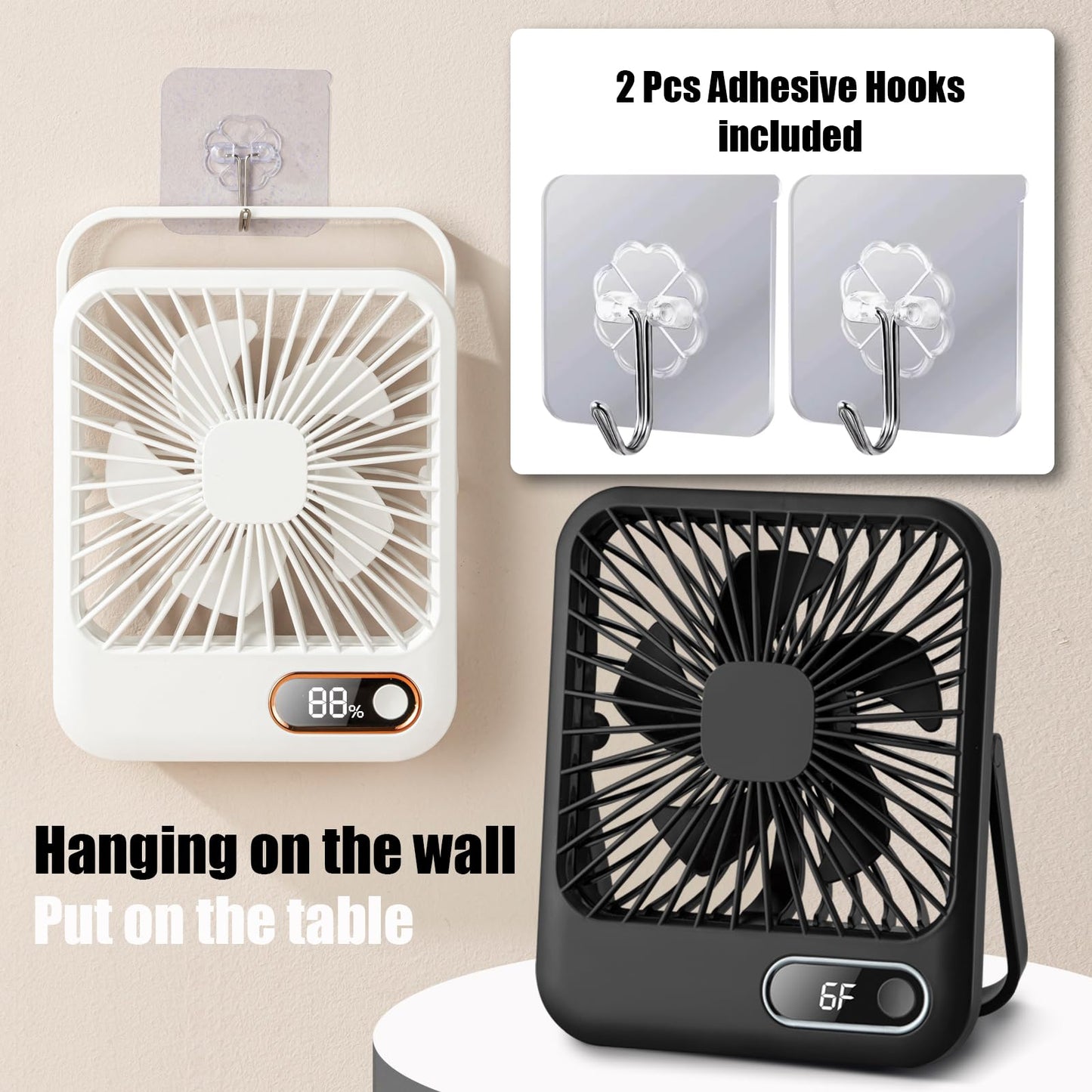 Feeniupin USB Rechargeable Fan with 4000mAh Battery Desk Fan 6.5" Portable Travel Fan Personal Fan 180°Foldable 6 Speeds 6 Hours Timer & Digital