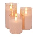 Mid Century Modern Flameless LED Glass Pillar Candles, Set of 3, 6 Inch, Metallic Rose Gold