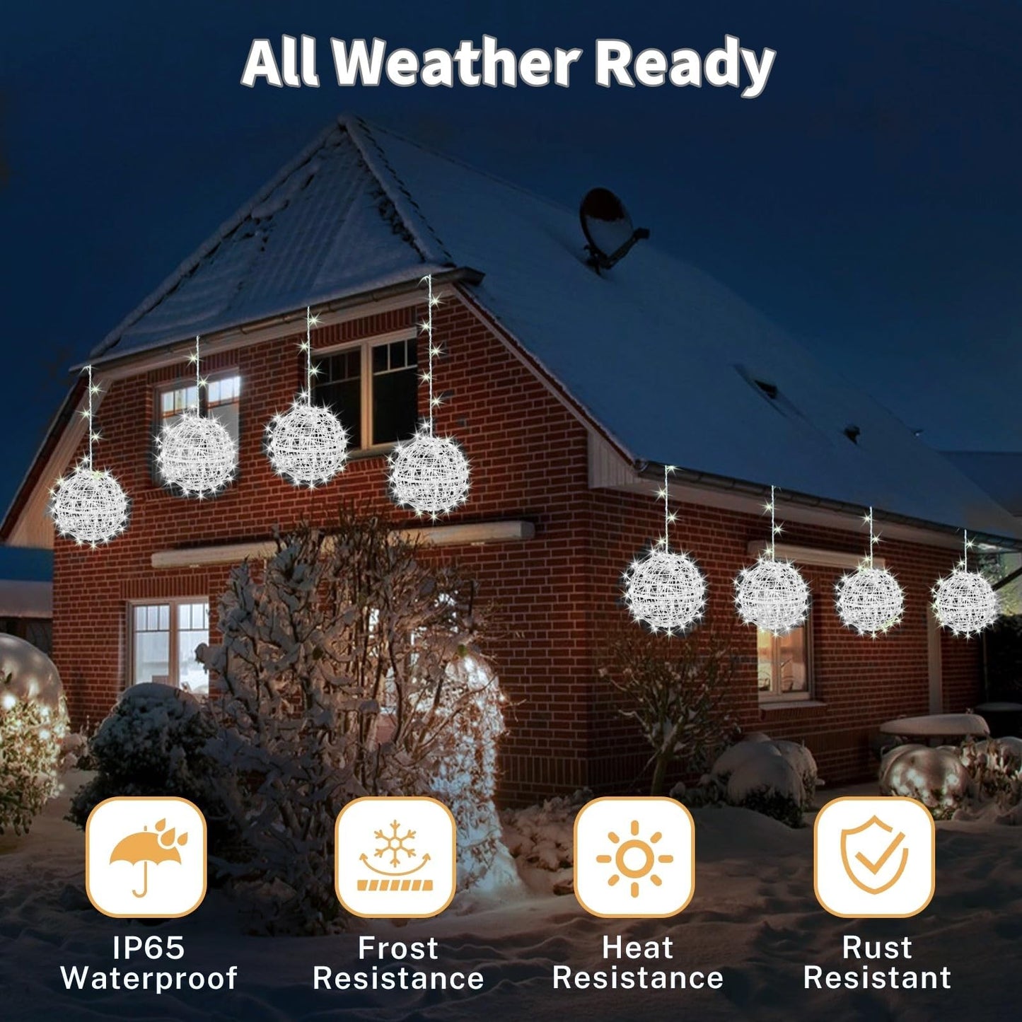 Outdoor Christmas Balls Lights 4 Pack Hanging 7.1" LED Garden Sphere Tree Lights 8 Modes Waterproof Glow Globe Light with Memory Timer Plug for Yard