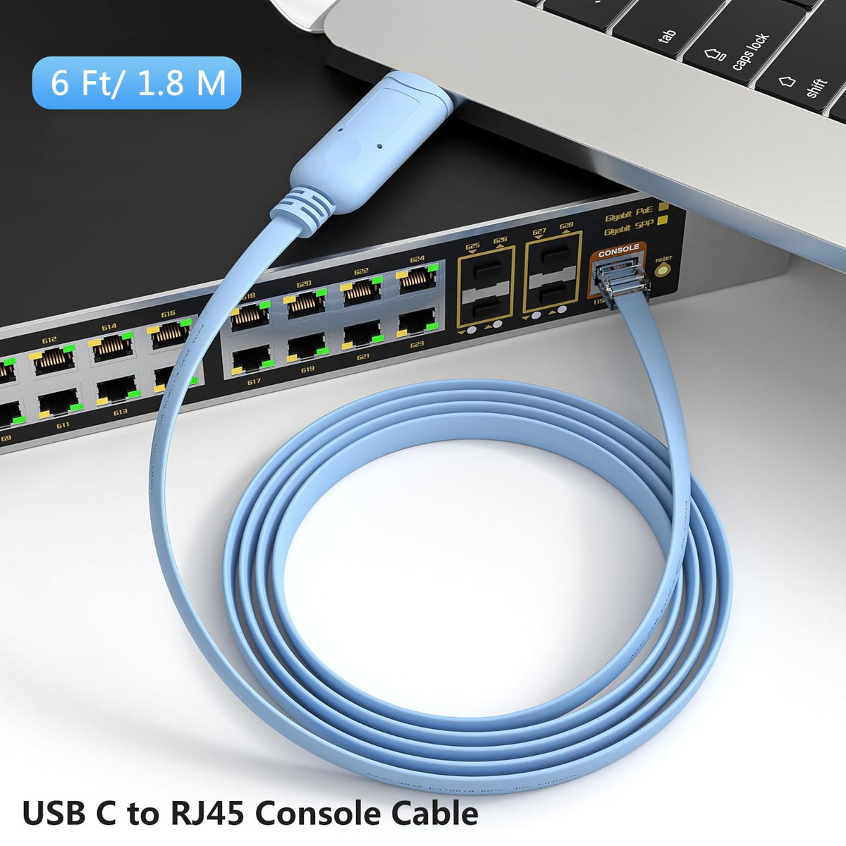USB C to RJ45 Console Cable 6ft, USB Type-C Serial Adapter for Cisco Routers/Switches, Juniper, Ubiquiti, Compatible with Windows, Mac, Linux (Blue)