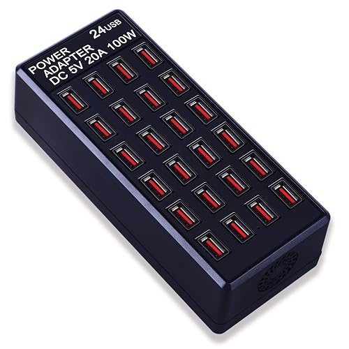 24-Port 100 watt (20 A) USB Charging Station, Home Desktop Fast Charger, Multiple Chargers, Suitable for Hotels, Shops, Schools, Shopping malls