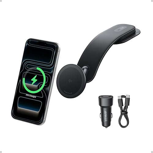 Anker Nano Magnetic Wireless Car Charger, 360° Adjustable Mount Car Charger with Detachable Pad, 15W Qi2 Certified with Alloy Bracket, Fast Charging