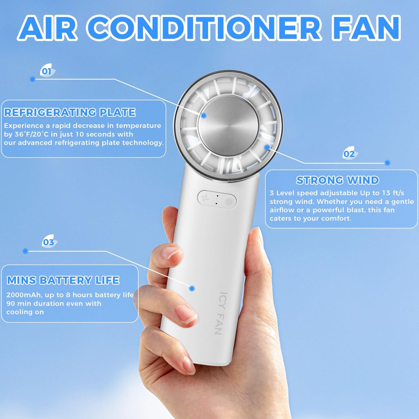 imio Personal Cooling Fan Authentic Portable Handheld Fan with Ice-Cooling Pad for Cold Air. Great for Stroller, Travel, Camping, Outdoor and Park use