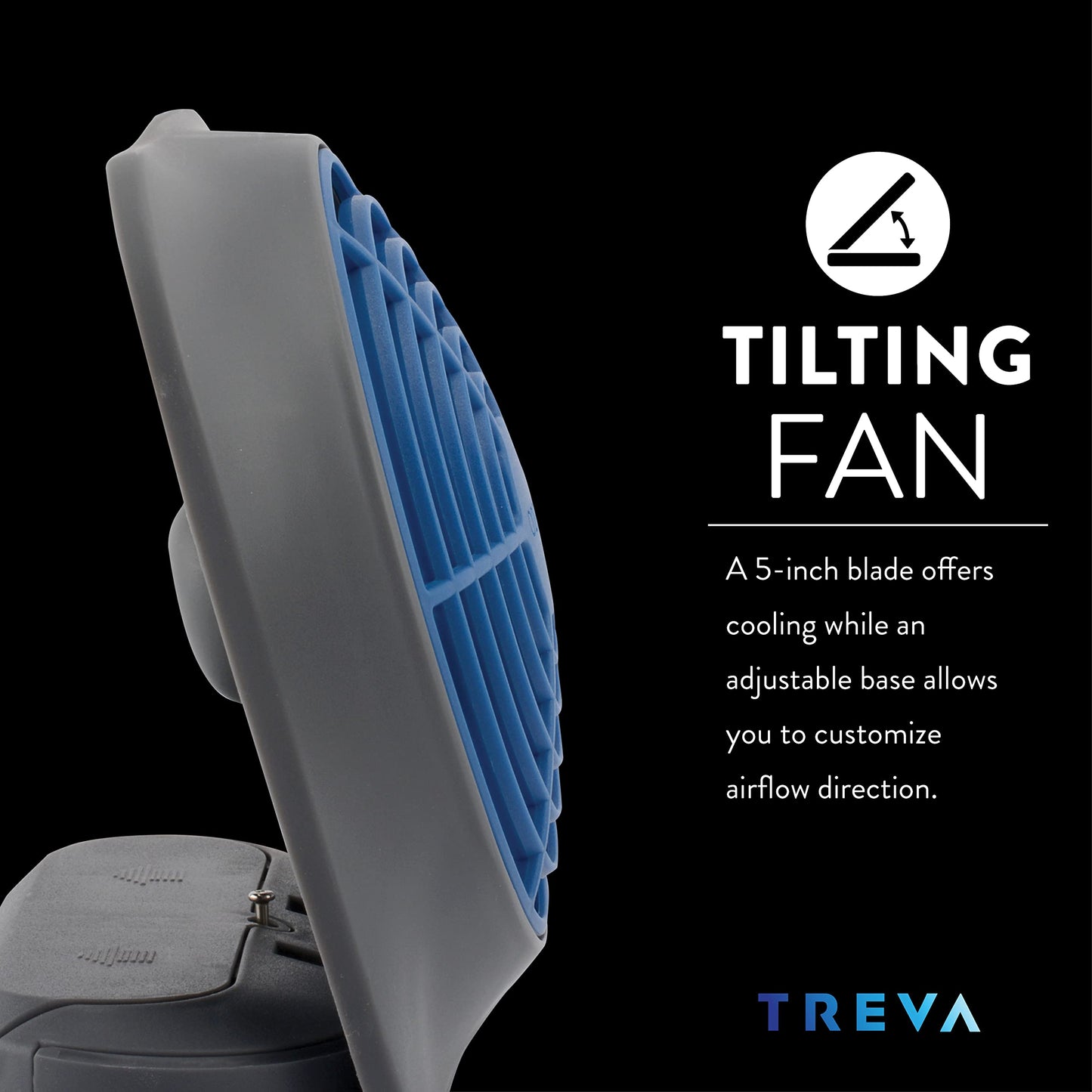 O2COOL Treva 5 in Portable Battery Powered Desk Fan 2-Speed Dark Blue