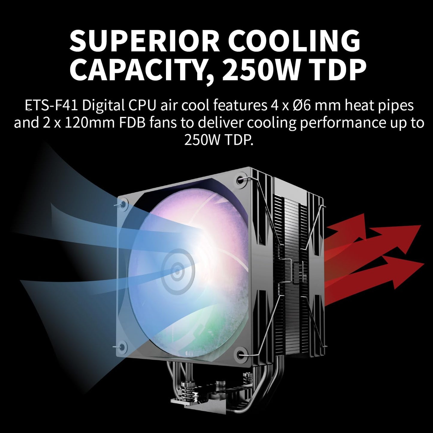 Enermax T41 Digital ARGB CPU Air Cooler 157mm Height All-Black CPU Air Cooler 4 Heat Pipes with Dual 120mm PWM Fan 250W TDP, for Intel