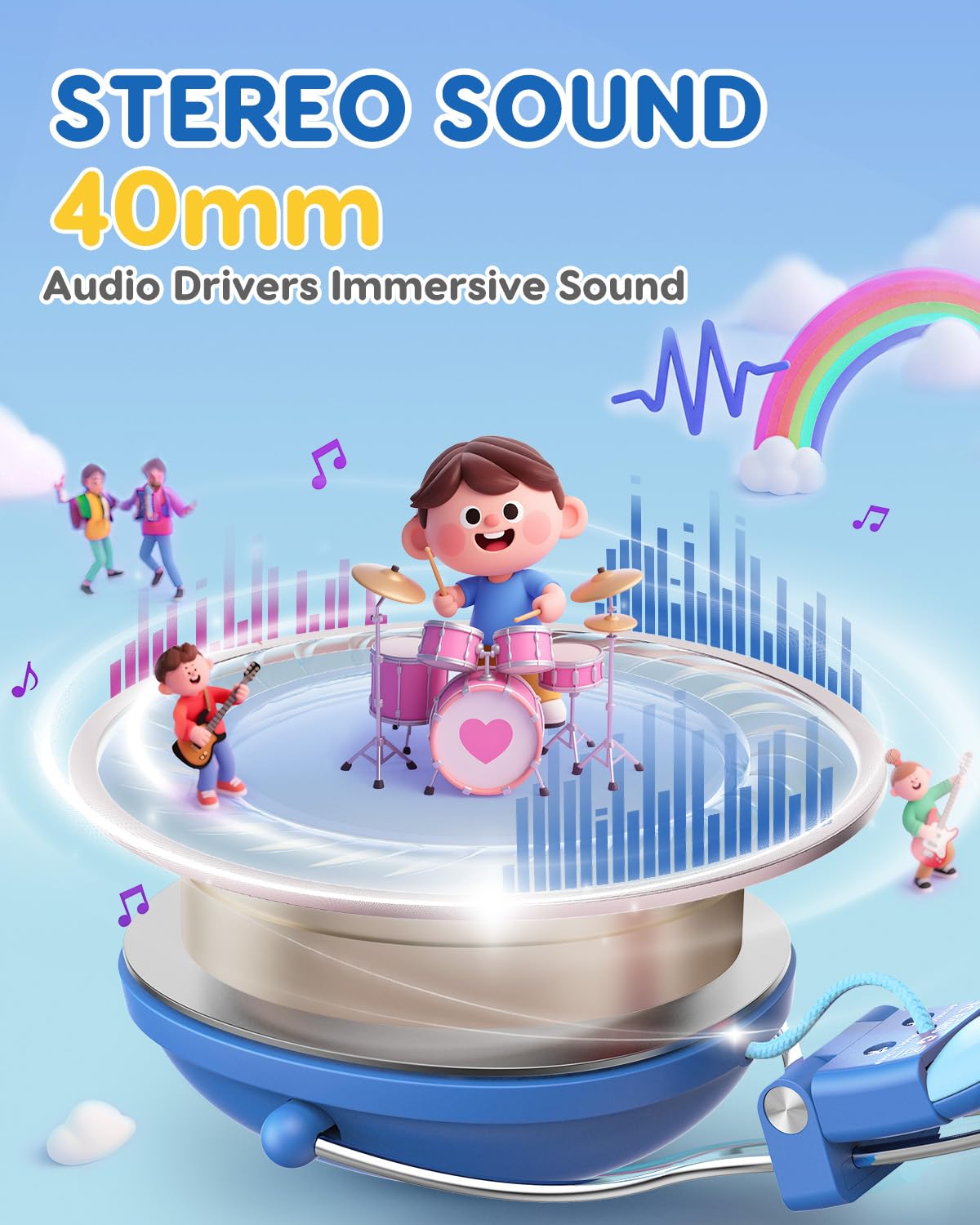 Acer Kids Headphones for School, 74/85dB Safe Volume, Kids Headphones with Cord, 3.5mm Jack, Stereo Sound Wired On-Ear Headphones for Airplane Travel