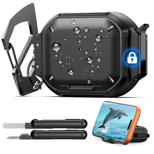 MoKo for AirPods Pro 3 Case with Secure Lock - IP68 Waterproof Case for iPods Pro 3, Military-Grade Protective Cover Earpods Pro 3 with Keychain