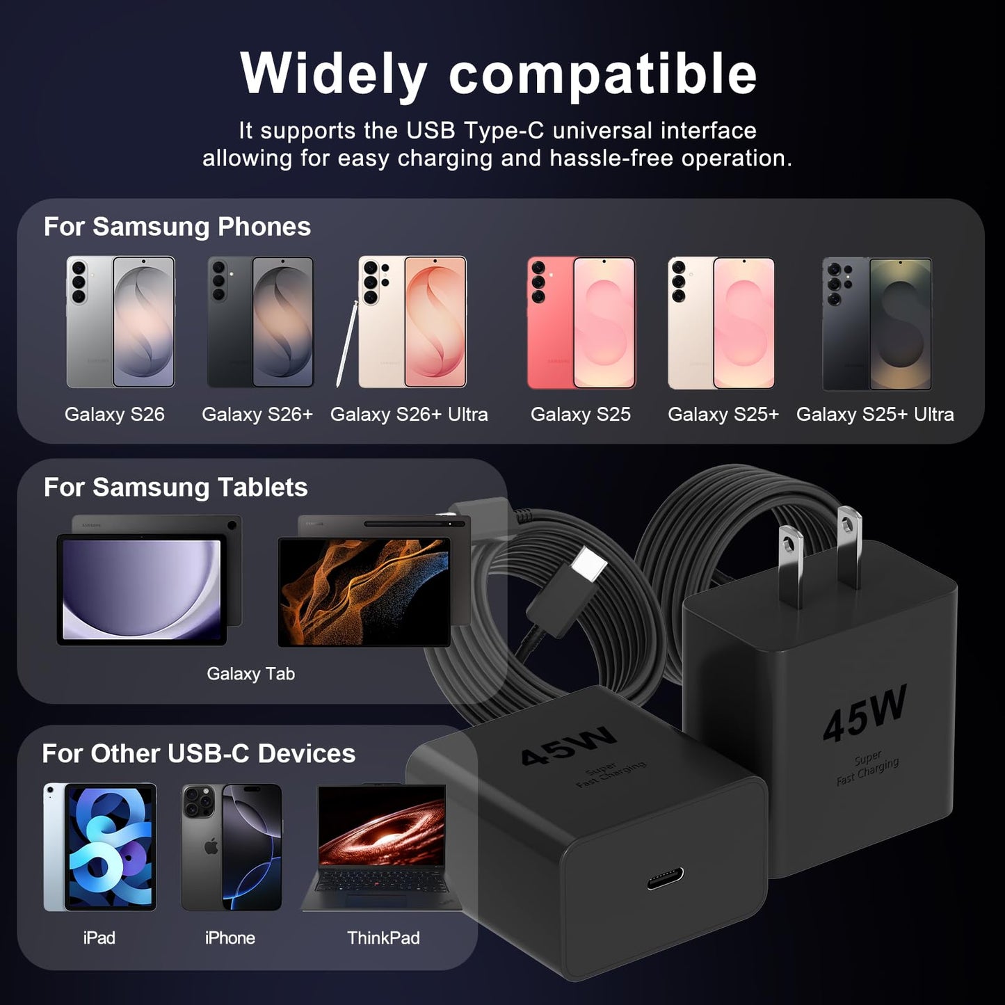 Samsung USB C 45W PD Super Fast Charger Type C Wall Adapter Quick Charging Block for Samsung Galaxy S26 Ultra/S26/S26+/S25 Ultra/S25/S25+/S24