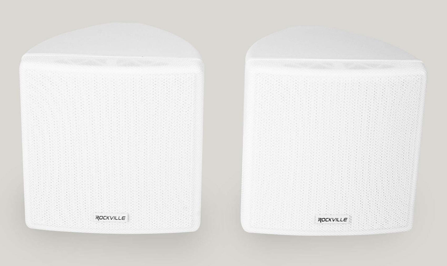 Rockville Cube 3.5" 30-Watt RMS Home Theater Wall Speakers, White, Swivel Brackets and Pivoting Mounts, Compact Surround Channels for Living Room or
