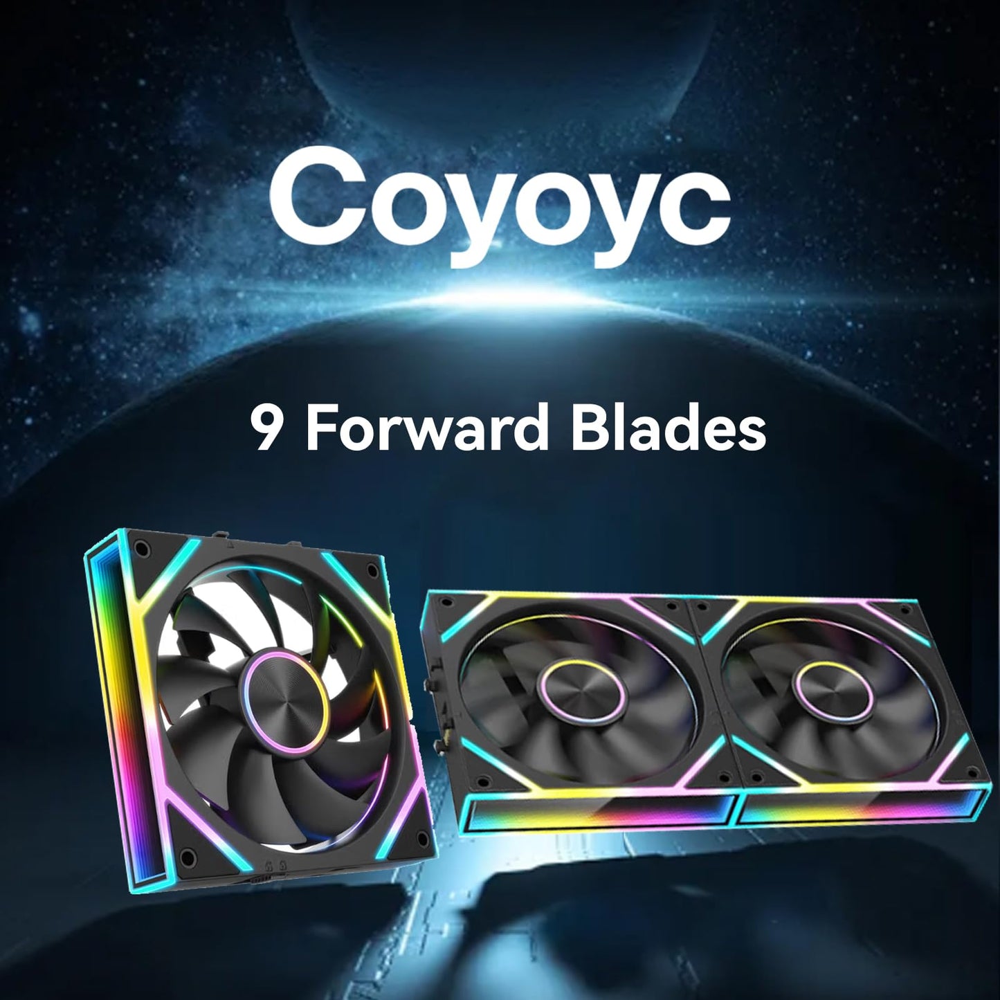 Coyoyc 3PCS ARGB Infinity Mirror Fans 120MM Case Fan 9 Blades Build Splicing Fanes Noise Silicone Pads & Hydro Bearing Forward Blade Design for Cooler