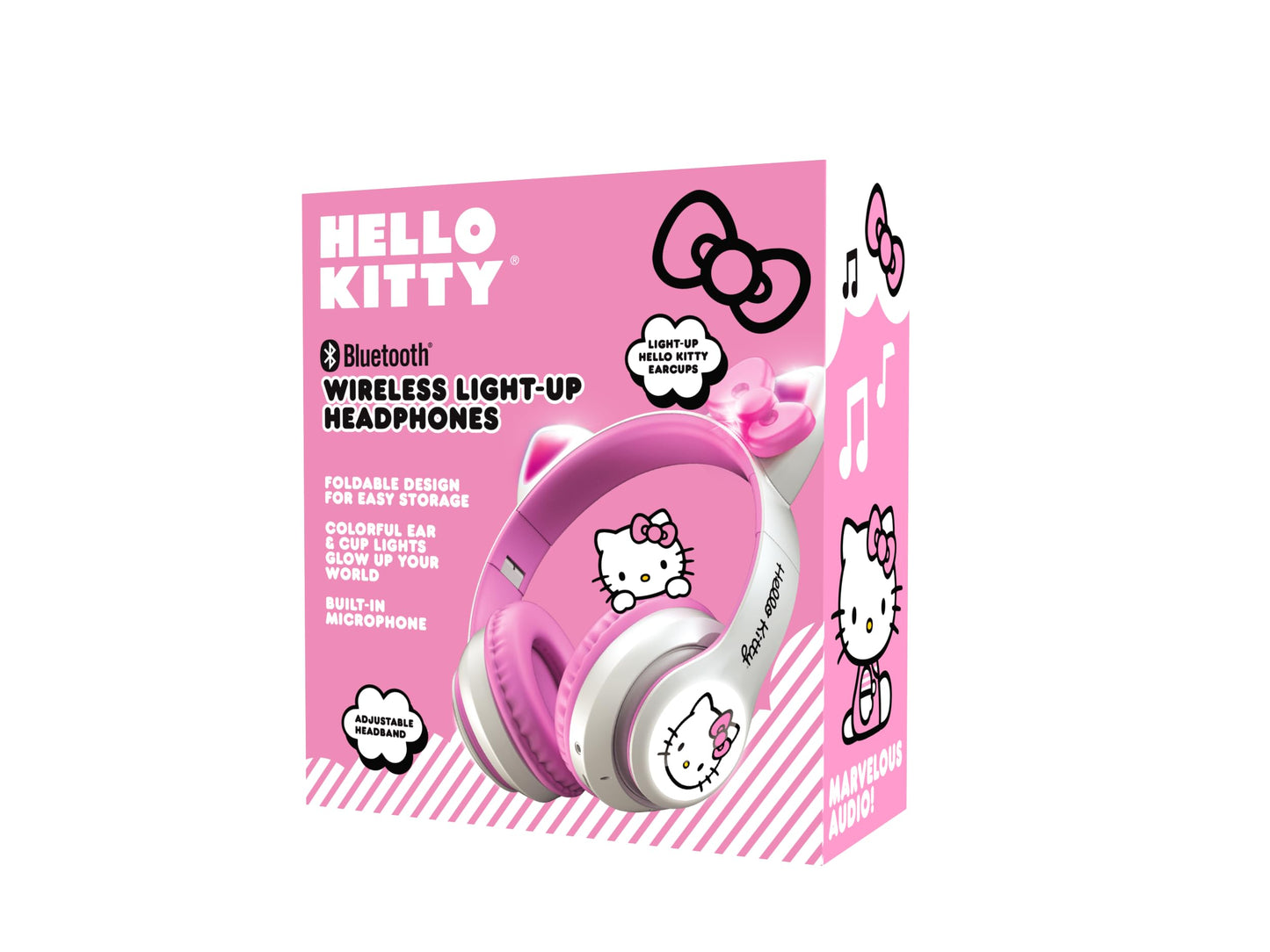 Hello Kitty Wireless Bluetooth Light-Up Headphones with Foldable Design, Adjustable Headband, 8 Hours Playtime, LED Kitty Earcups, for Kids & Adults