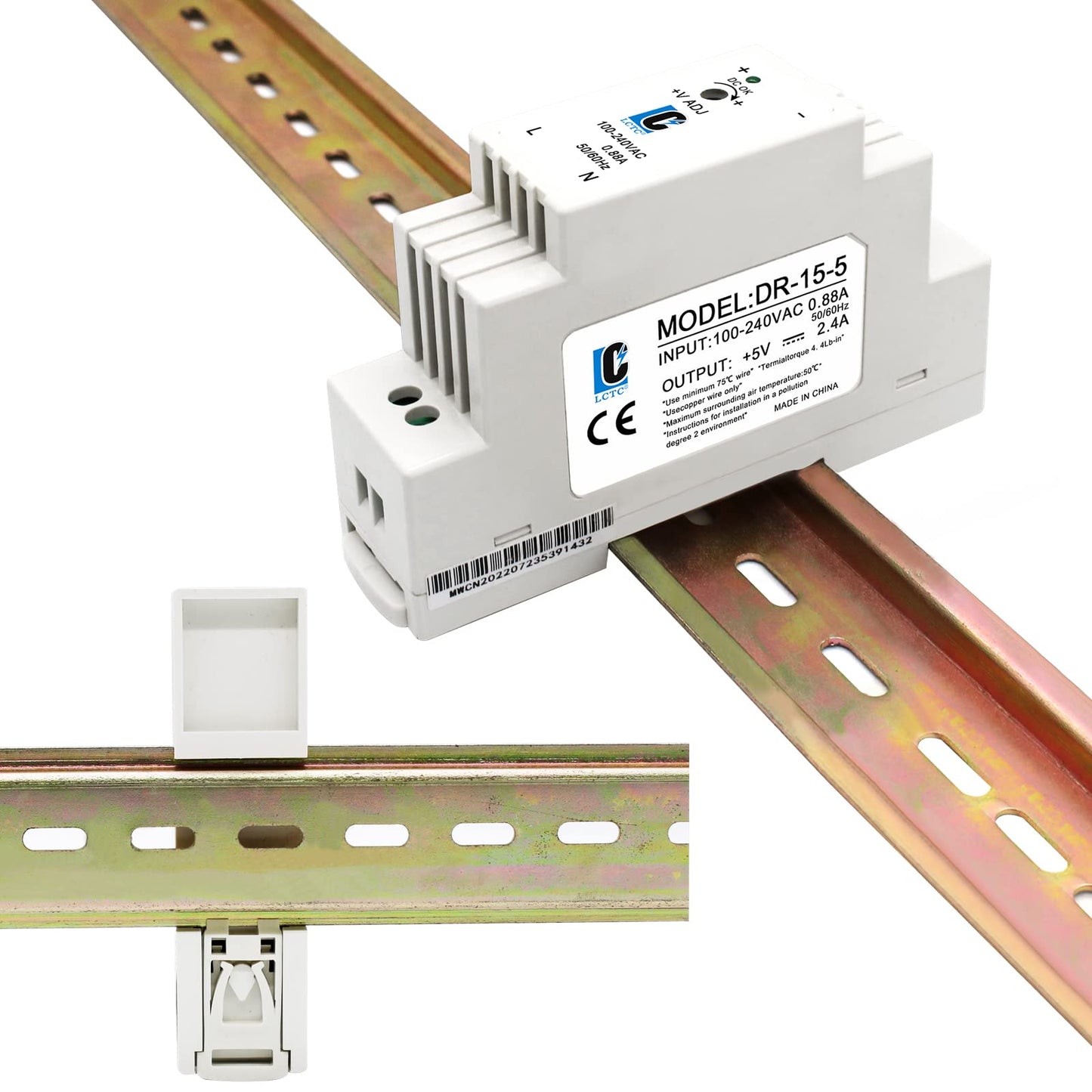LCLCTC DC 5V Din Rail Slim Switching Power Supply 15W 2.4A(Input:100-240VAC,Output:5VDC,50/60HZ) Adapter Switch Converter (Volts_of_Direct_Current, 5)
