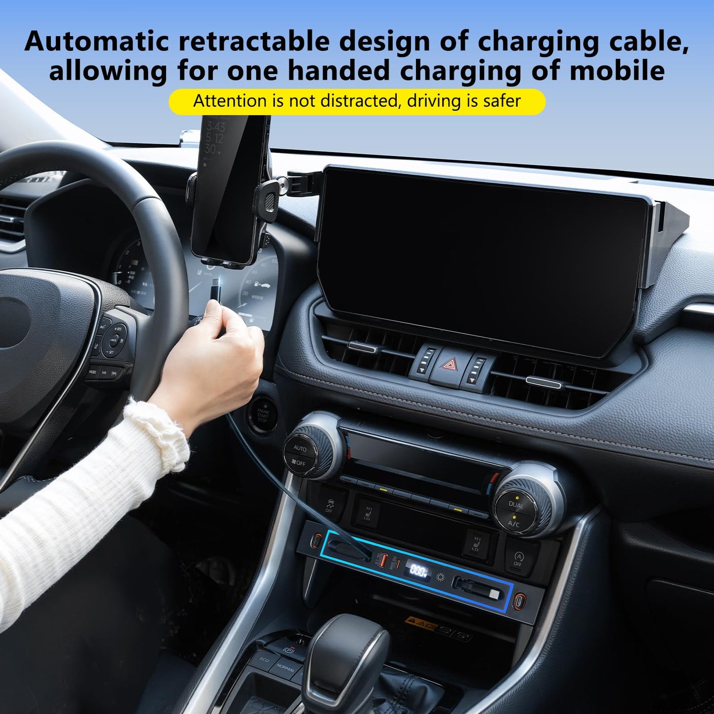 ELOHEI Car Charger Compatible with Toyota RAV4, Fast Charger for Toyota RAV4 Accessories 2020 2021 2022 2023 2024 2025 Multi Port Retractable Docking