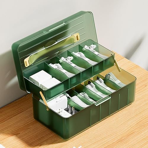 Atathro Double Layer Cable Organizer Box for Charging Cables, USB Wires, Adapters, Earphones & Small Electronics Accessories - Includes Cable Ties &