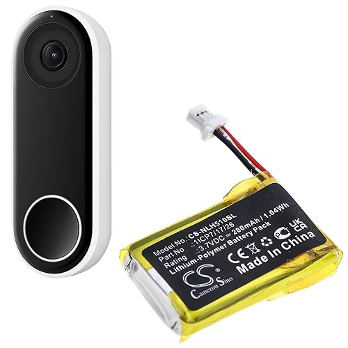 1ICP7/17/26 Battery Replacement for Nest C1241290 Hello NC5100US Vido Doorbell Wired (280mAh/3.7V), 1ICP7/17/26 Battery
