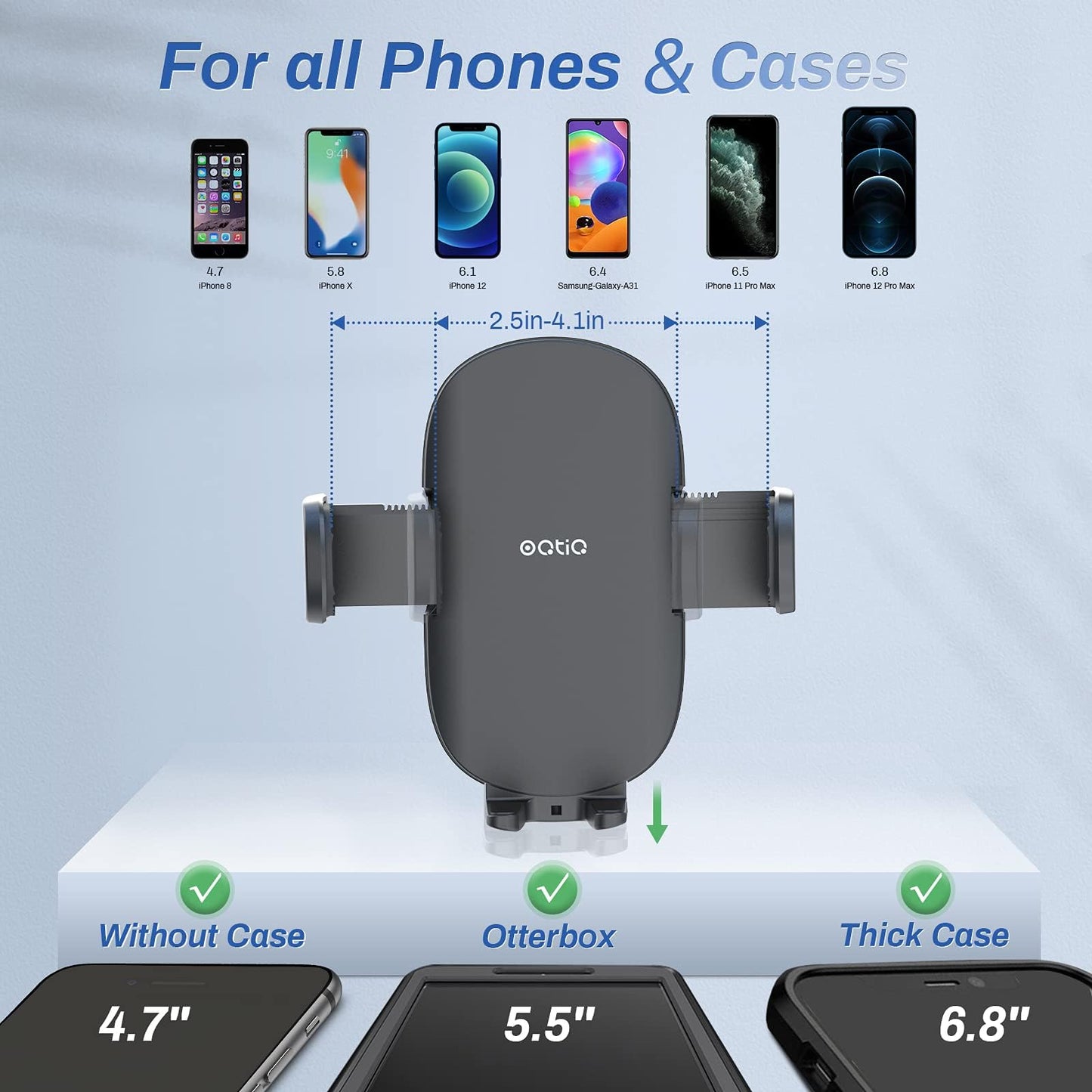 OQTIQ 13" Gooseneck Car Phone Mount - Windshield & Dashboard Holder with Strong Suction Cup, Anti-Shake Stabilizer, One-Button Release - Compatible