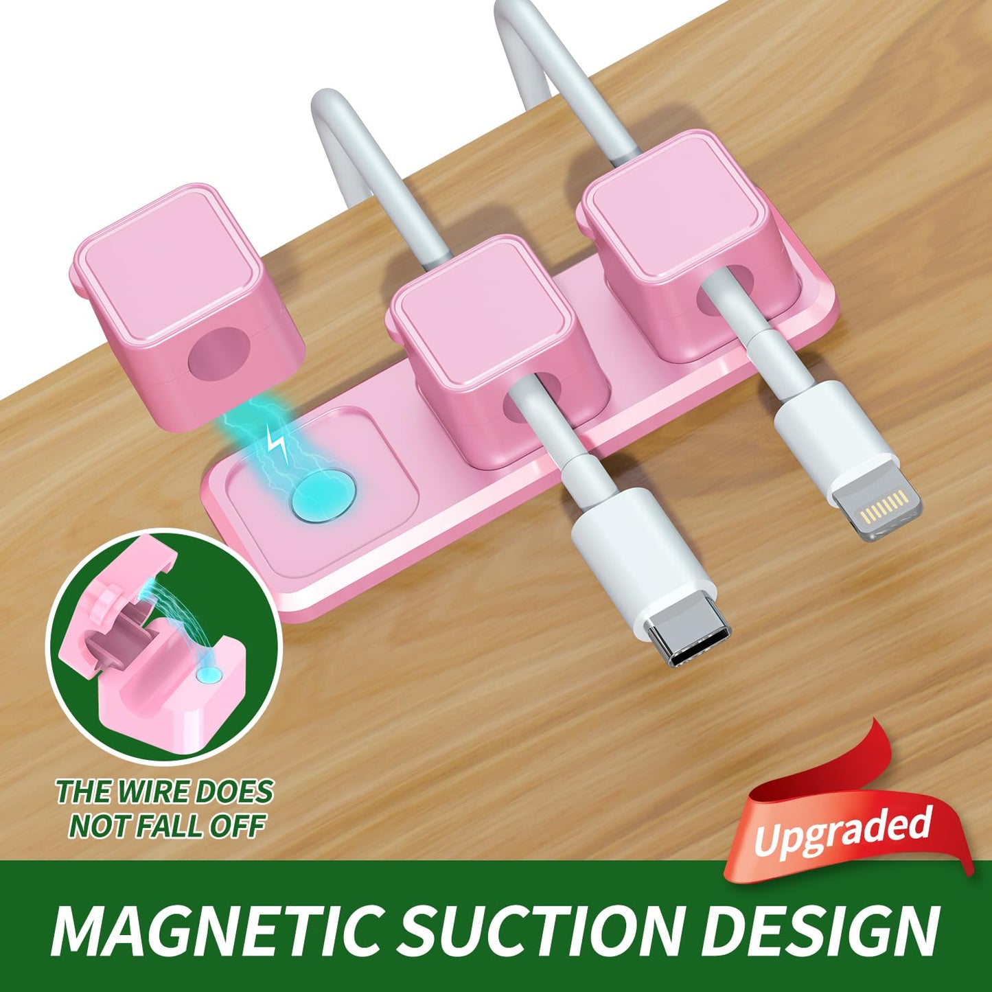 Magnetic Cable Organizer for Desk - Upgraded Wire Clips with Adhesive Base - Desktop Cord Holder for USB, Charging Cables - 6 Clips + 1 Magnetic Base